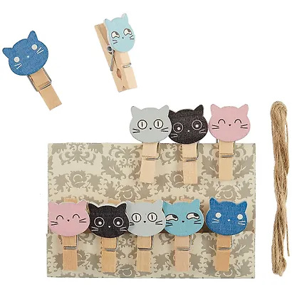 Прищепки декоративные с веревкой 10 шт. Котики эмоции 11 - фото 2