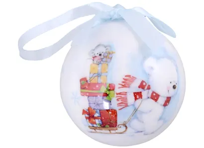 Елочный шар НГ Белый мишка (пластик) (7,5 см) (ПВХ Бокс) - фото 1