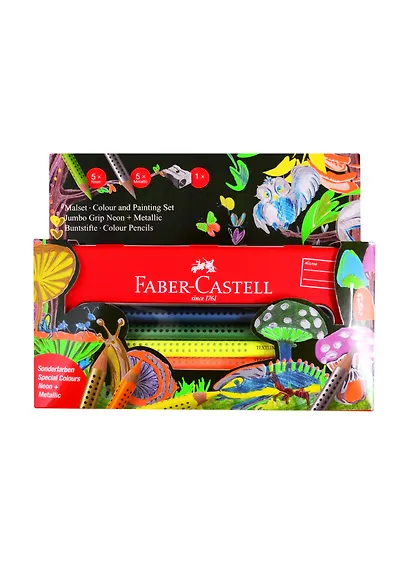 Карандаши цветные Faber-Castell, Jumbo Grip Neon+ Metallic, 10 цветов - фото 1