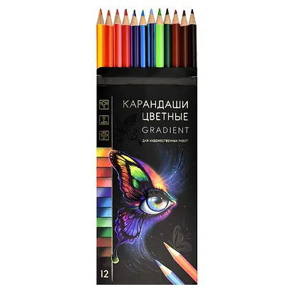 Карандаши цветные 12цв "ГРАДИЕНТ" двуцветн.грифель, к/к, подвес, Феникс+ - фото 2