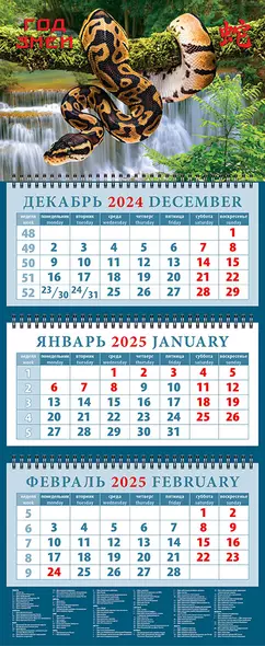 Календарь квартальный 2025г 320*760 "Год змеи 6" настенный, трёхблочный, спираль - фото 1