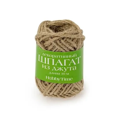 Декоративный джутовый шпагат, натурального цвета, в диплее, 10м. 2-509/01 - фото 1