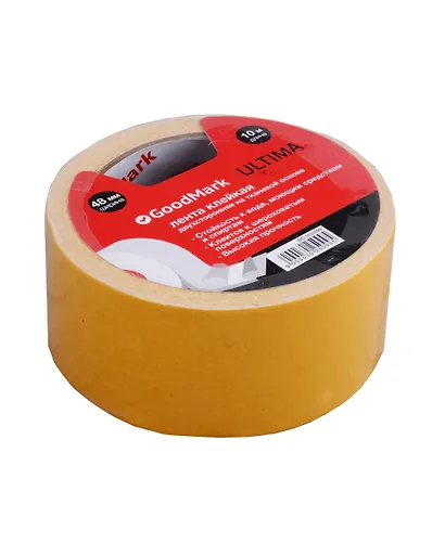 Лента клейкая 48мм*10м двусторонняя, на тканевой основе, GoodMark - фото 1