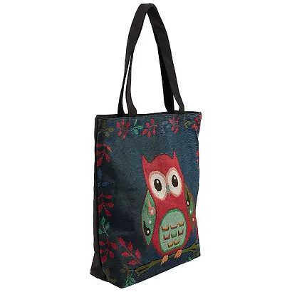 Сумка-шоппер на молнии Сова на ветке (синий фон) (40х40) (текстиль) - фото 2