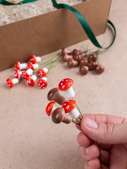 Набор Искусственный декор Грибочки на проволочке, 2 см, 12шт микс (орр)+Искусственный декор Мухоморчики, 2см*12шт (орр) - фото 6