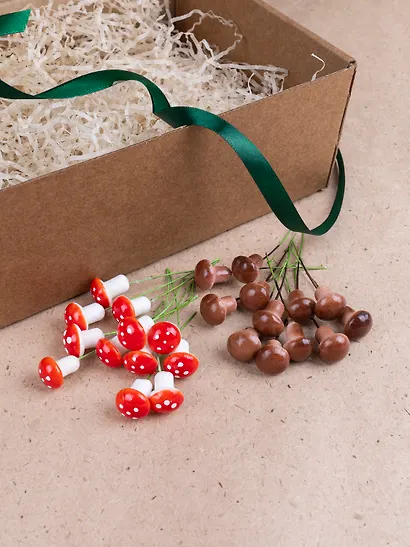 Набор Искусственный декор Грибочки на проволочке, 2 см, 12шт микс (орр)+Искусственный декор Мухоморчики, 2см*12шт (орр) - фото 5