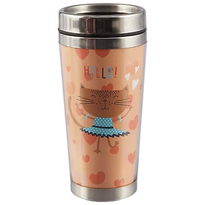 Термостакан Кот с цветными сердечками (400 мл) (пКТ Ластик) - фото 1