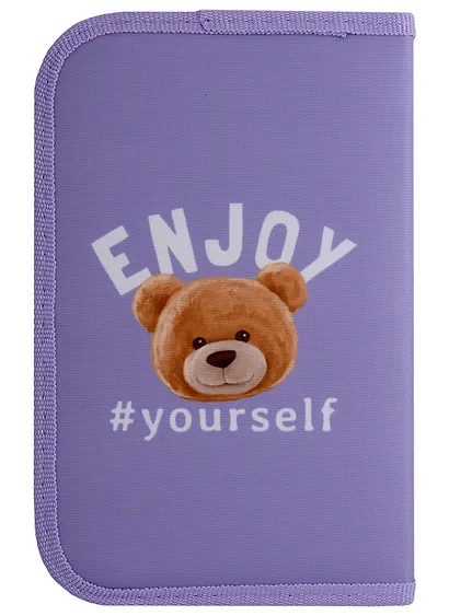 Пенал 1отд. "Мишка на сиреневом" 21*13,5см, молния, полиэстер, откидн.планка - фото 3