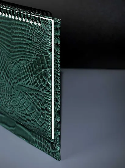 Планинг недат. 64л 390*180 "Аллигатор" зеленый, кожзам, тв.переплет, обл.поролон, офсет, настольный, откр.евроспираль, справ.мат-лы, ПВХ уп - фото 7