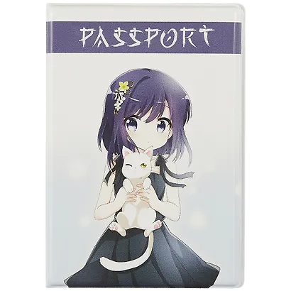 Обложка для паспорта Аниме Девушка с белым котиком (Сёдзё) (цветная) (ПВХ бокс) - фото 1