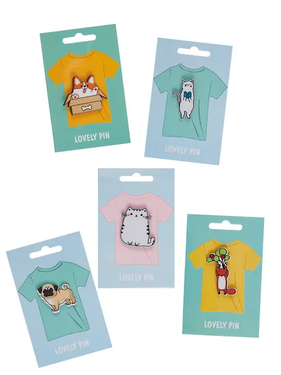 Набор акриловых значков (5шт) (Значок Корги Значок Котик Значок Мопс Значок Котик с книжкой Значок Лисенок) (акрил) (упаковка) - фото 7