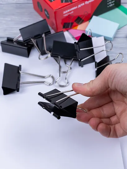 Зажимы для бумаг GoodMark большие, чёрные, 12 штук - фото 6