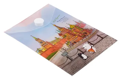 Папка-конверт А7 на кнопке "Москва Собор Василия Блаженного", вертикальный, пластик, Comix - фото 2