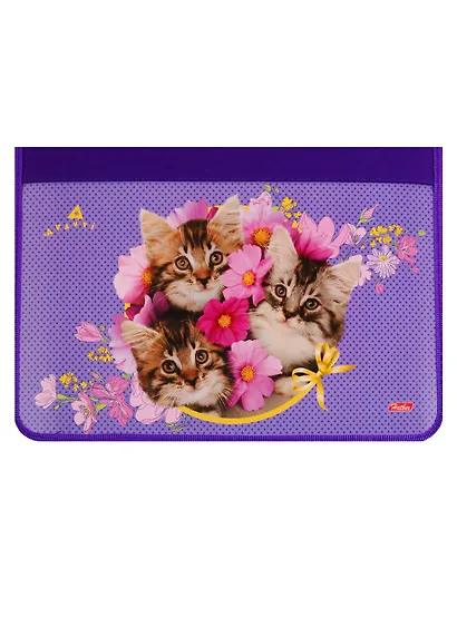 Папка для тетрадей А4 "Милые Котята" молния с трех сторон, пластик, инд.уп. - фото 1