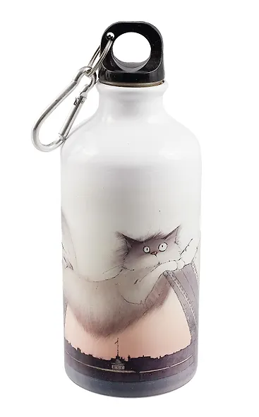 Бутылка с карабином СПб Кот, Дворцовый мост, Ростральные колонны (металл) (500мл) - фото 1