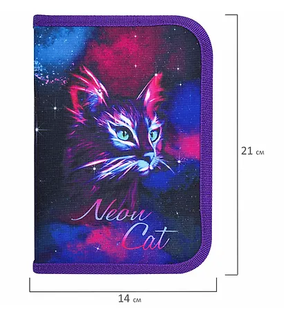 Пенал 1 отделение "Neon cat" с наполнением, 21*14 см, 24 предмета - фото 7