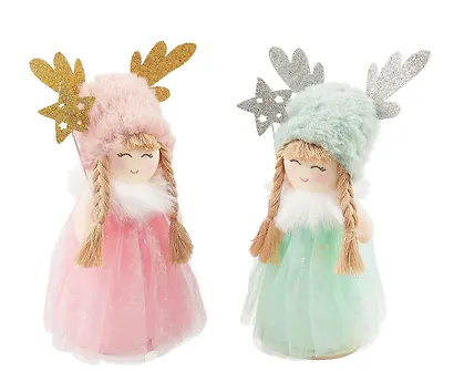 Новогоднее украшение Девочка в шапочке с рожками (текстиль) (16см) (12-06277-NY-18) - фото 1