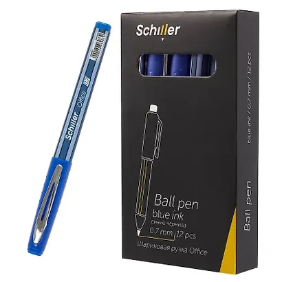 Ручки шариковые синие 12 штук "Office" 0,7 мм, Schiller - фото 2