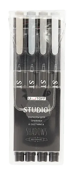 Маркеры для скетчинга 04цв "STUDIO. Shadows" двухсторонние, ПВХ-подвес, Listoff - фото 1