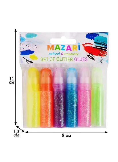 Гель с блестками, полупрозрачный, MAZARI, 6 мл, 6 цветов, с европодвесом - фото 5
