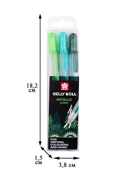 Набор гелевых ручек Metallic "Лес" 3шт. (изумрудный, натуральный, зеленый), Sakura - фото 2