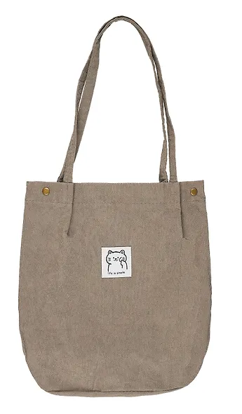 Сумка-шоппер с кнопкой серая (вельвет) (33х31) Bookvalno - фото 7