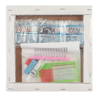 Алмазная мозаика (блестящая) с подрамником, с полным заполнением "Котик и золотая рыбка", 20 х 20 см - фото 2