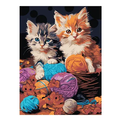 Картина по номерам на картоне 20*28,5 см "Котята с пряжей" - фото 1