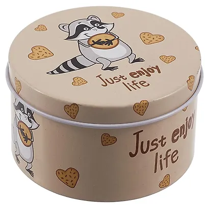 Шкатулка круглая Енот с печеньками (металл) (7,5см) - фото 1