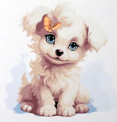 Холст с красками по номерам "Малыши-животные. Белый щенок", 20 х 20 см - фото 1