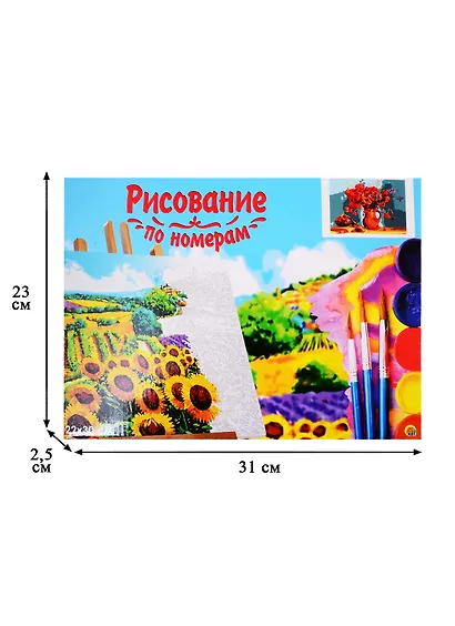 Набор д/творчества Рыжий кот Холст с красками 22х30см по номерам Маки в глиняном кувшине HS408 - фото 3