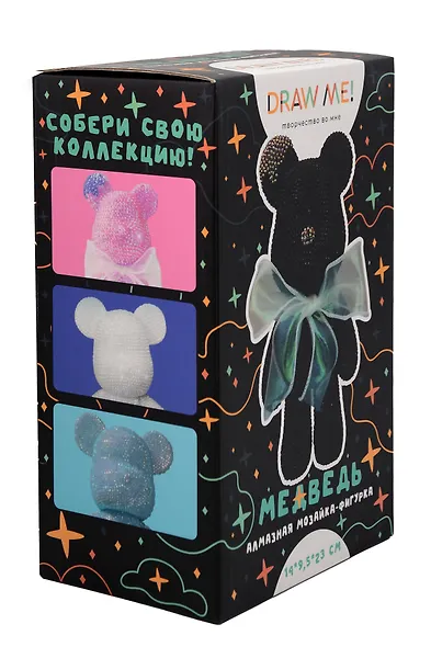 Алмазная мозаика на фигурке Draw Me! "Черный мишка", (14*9,5*23 см) - фото 2