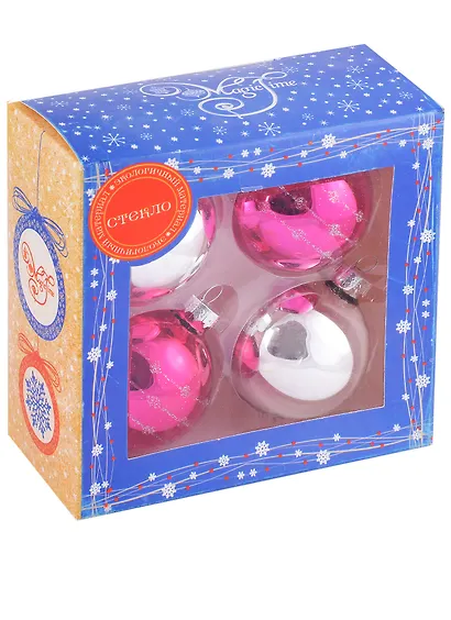 Набор елочных шаров Винное серебро (4 шт) (стекло) (6 см) (коробка) - фото 1