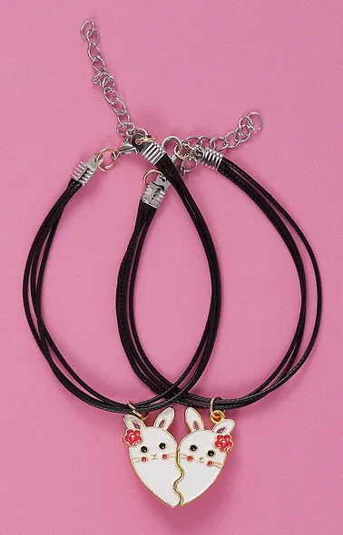 Набор парных браслетов с подвеской «Кролики-половинки сердца», текстиль, металл, Lafilaf - фото 2