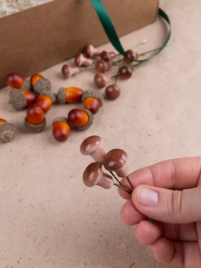 Набор Искусственный декор Грибочки на проволочке, 2 см, 12шт микс (орр)+Искусственный декор Желуди 3см*10шт (орр) - фото 5