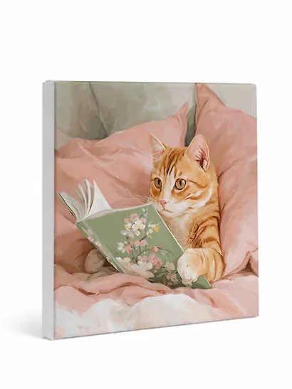 Картина по номерам на холсте с подрамником "Читающий кот", 20х20см, Art idea, 14+ - фото 2