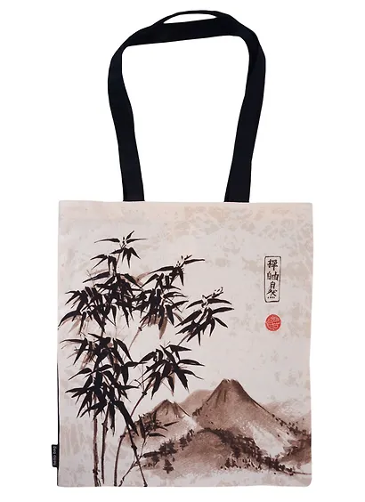 Сумка-шоппер Японская живопись (бежевая) (текстиль) (40х32) - фото 1