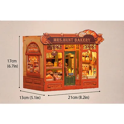 CWGB401 Конструктор интерьерный  – сборный домик CuteBee - Пекарня "Миссис Хант", 216 деталей (материалы: дерево, картон, пластик, металл), со световыми эффектами (подсветка интерьера), с питанием от 2хААА батареек (не включены), серия DIY, возраст 14+ - фото 15