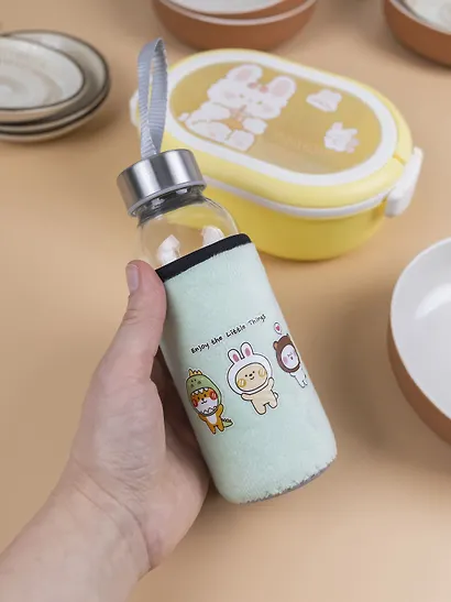 Набор Бутылка в чехле велюр Kawaii Зверюшки Enjoy the little things (стекло) (300мл) (12-07599-KWI1)+Ланч-бокс Кролик Kawaii 1000мл (пластик) (20х13х7) (12-34435-LB5) - фото 8