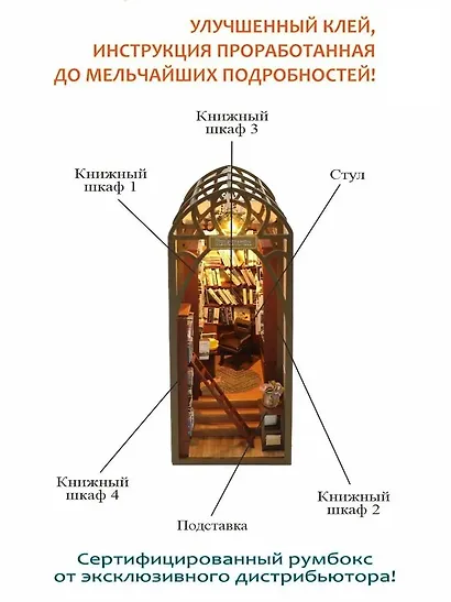 Сборная модель Румбокс "MiniHouse Серия книжный румбокс: Библиотека" - фото 5