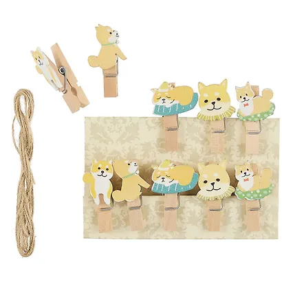 Прищепки декоративные с веревкой 10 шт. Корги на лежанке - фото 2