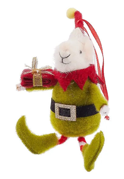 Новогоднее подвесное украшение Мышка в колпаке (войлок) (16 см) - фото 3