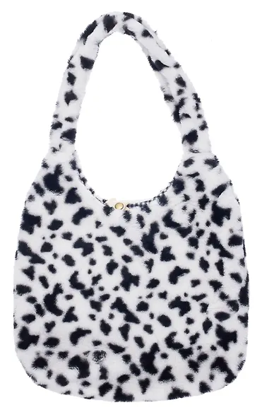 Сумка-шоппер плюшевая Пятнышки (черно-белая) (40х36) - фото 1
