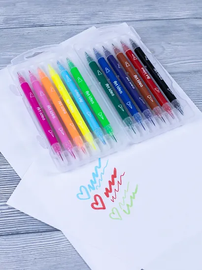 Фломастеры 12 цветов, двухсторонние, пулевидный/кисть, Art idea - фото 4