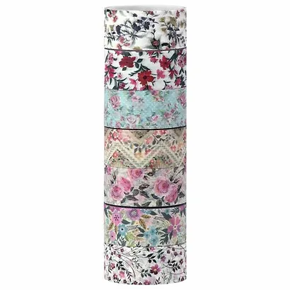 Клейкие WASHI-ленты для декора ЦВЕТОЧНЫЙ МИКС, 15 мм х 3 м, 7 цветов, рисовая бумага, ОСТРОВ СОКРОВИЩ, 661707 - фото 1