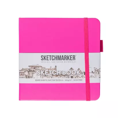 Скетчбук 12*12 80л "Sketchmarker"  фуксия яркая, 140г/м2, слоновая кость, тв.обл. - фото 1