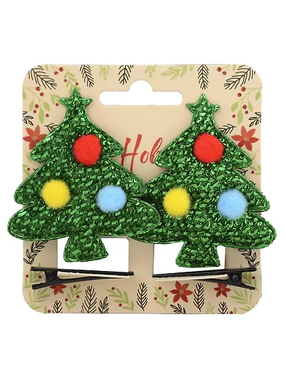 Заколки новогодние Елочки с помпонами (2шт) (текстиль) (12-6142-HNY24) - фото 1