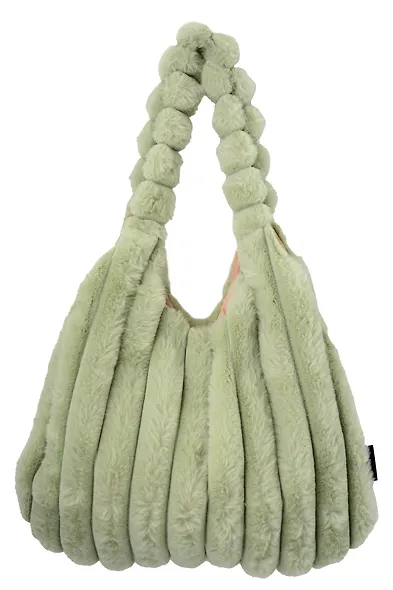 Сумка-шоппер с объёмной ручкой (зеленая) (плюш) (35х35см) - фото 1