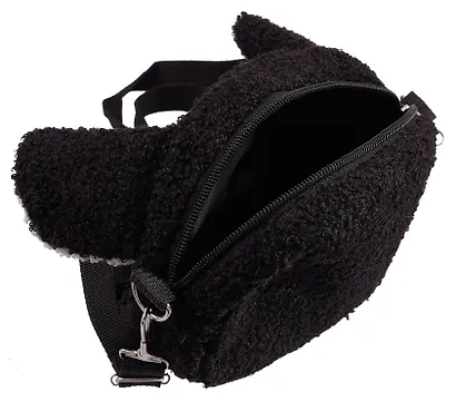 Сумочка на молнии кросс-боди Глазастик (черная) (плюш) (17х17) - фото 4