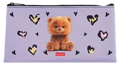 Пенал-косметичка "Пушистый мишка" 20,5*11см, на молнии мягкий - фото 1